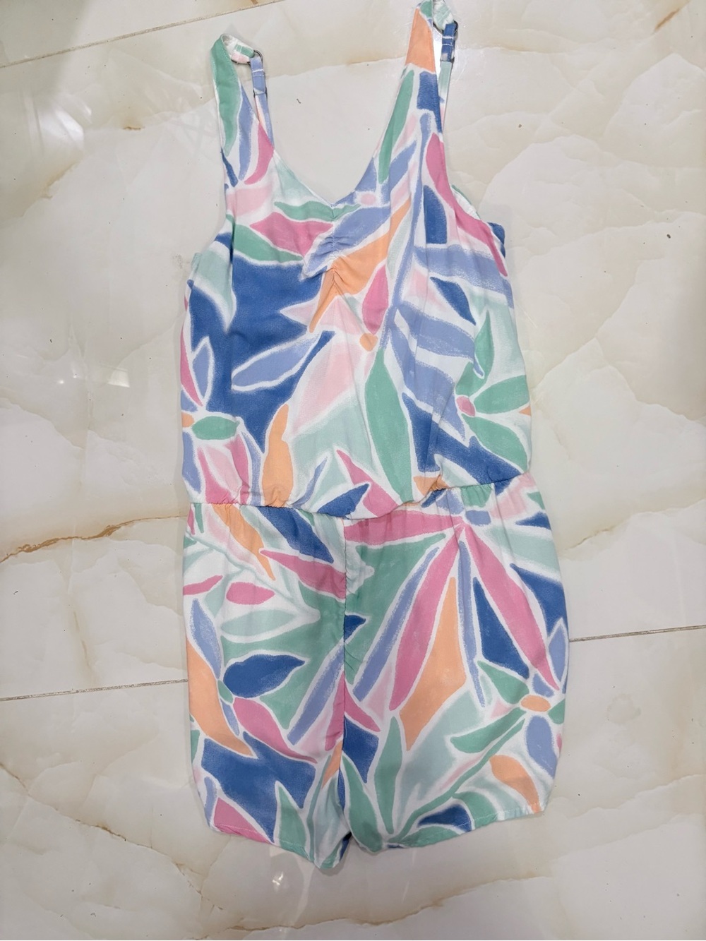 Abercrombie & Fitch Kids Pastel Tropical Floral Leaf Tank Romper Girls 13/14